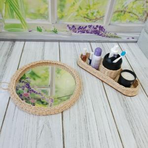Handmade Bamboo Rope Bathroom Mirror & Accessories – Natural, Rustic, and Stylish Design to Refresh Your Bathroom"