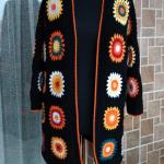 Handmade Crochet Women's Cardigan with Colorful Motifs & Black Accents – Lightweight, Cozy, Stylish Layer for Casual or Statement Looks